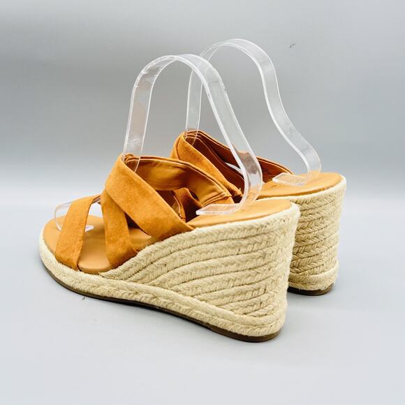 J Crew Sandals Womens 9 Brown Suede Espadrille Wedge Strappy Platform Heel - Picture 6 of 13